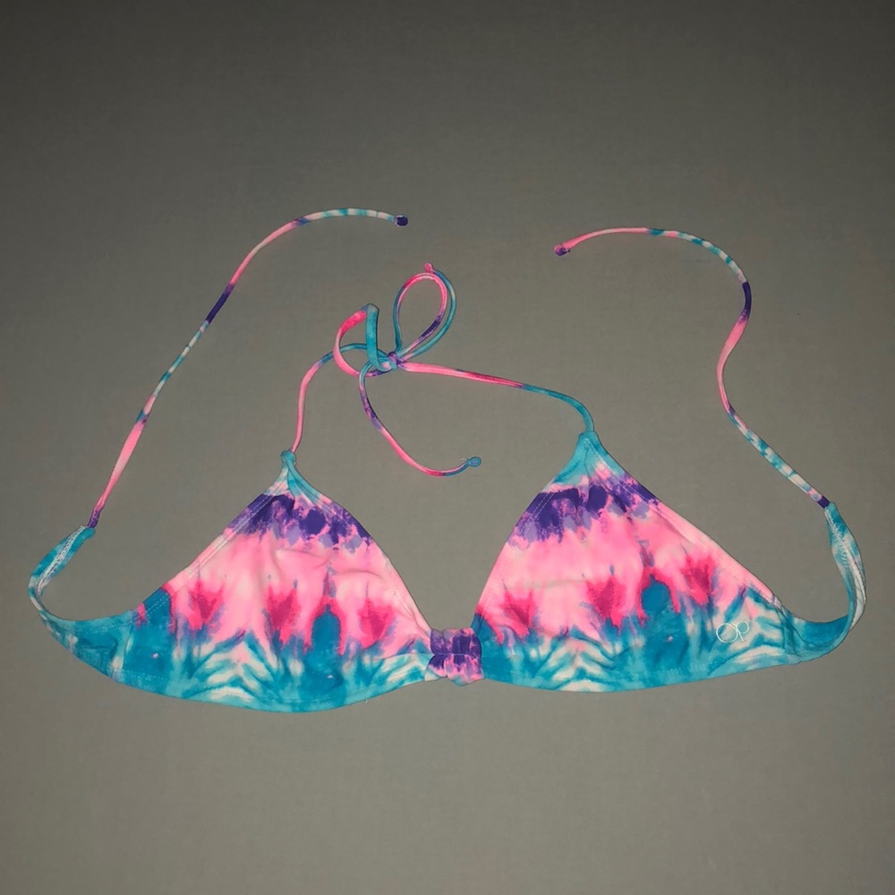 Tie dye triangle strip bikini top